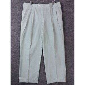 Berle‎ Pants Mens 38x28 Green White Seersucker Striped Pleated Cuffed Preppy